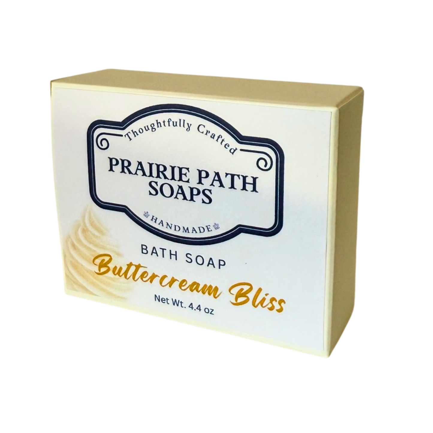 Box of Prairie Path Soaps Buttercream Bliss bath soap on a white background