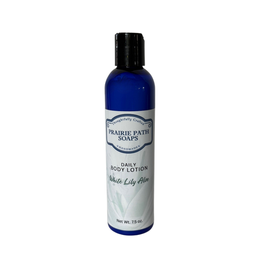 Bottle of Prairie Path Soaps Daily Body Lotion on a white background