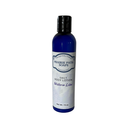 Bottle of Prairie Path Soaps Daily Body Lotion on a white background