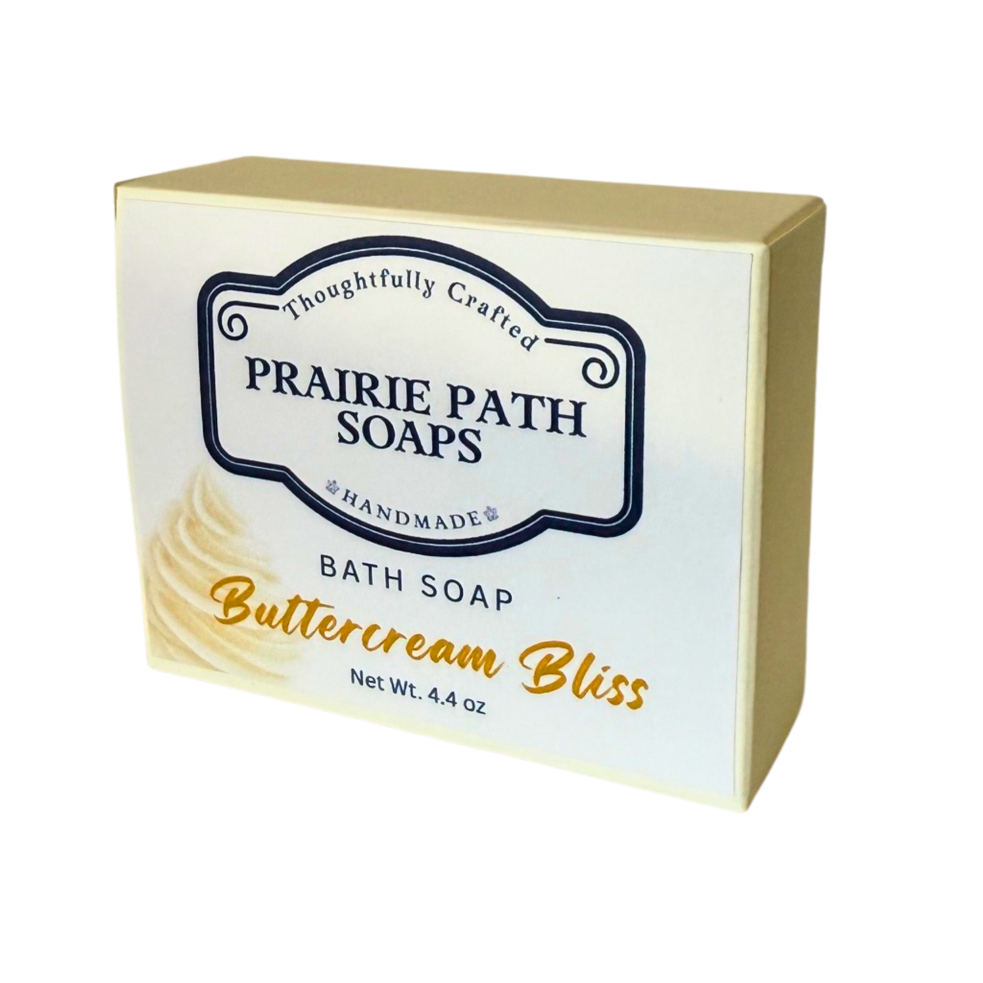 Box of Prairie Path Soaps Buttercream Bliss bath soap on a white background